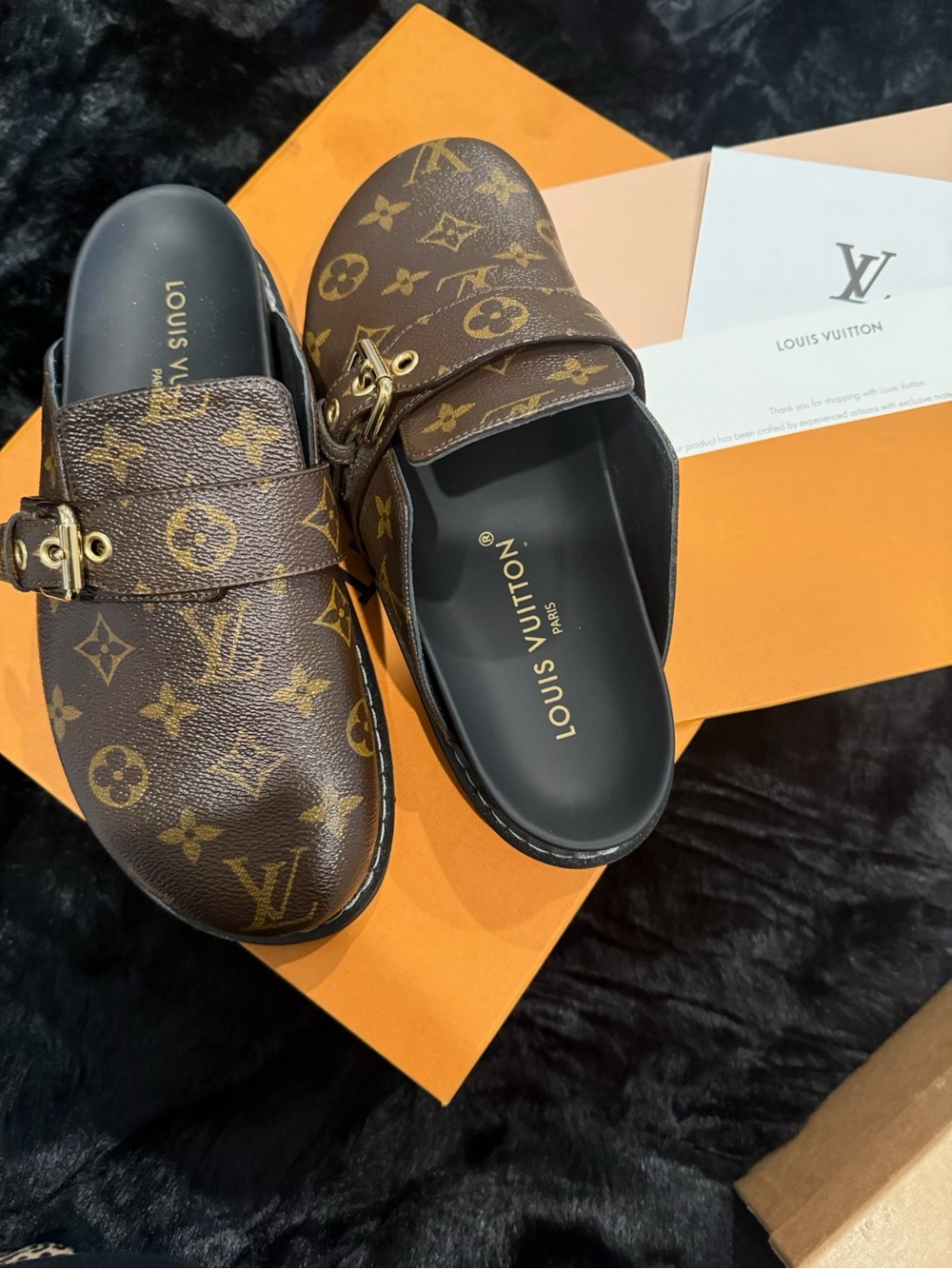 Louis Vuitton Brown Monogram Leather Slip-On Loafers with Gold Hardware